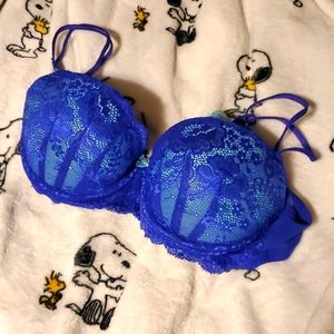 Blue lace with light blue accents push up bra
